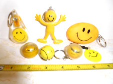 7 Vintage Round Yellow Smiley Face & Bendy Man Key Chains picture
