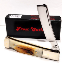 Frost Cutlery 2nd Cut Buck Bone Lockback Straight Razor Folding Pocket Knife picture