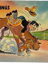 Antique Lithograph Postcard Early 1900s Farewell Humor Cowboy Bucking Bronco SEE picture