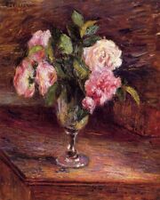 Oil painting Roses-in-a-Glass-1877-Camille-Pissarro-oil-p flowers in vase canvas picture