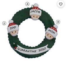 Personalized 2021 Quarantine Wreath Mask Family of 3 Christmas Ornament picture