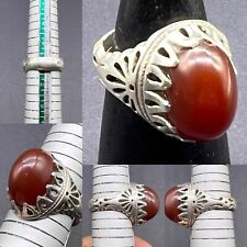 Unique Beautiful Mid Eastern Handmade Silver Authentic Ring With Ancient Agate picture