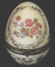 Porcelain Footed Egg Trinket Box with Hinged Lid with Small Floral Pattern 3 in picture