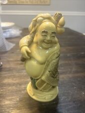 VTG Japanese Lucky Buddha Carved Resin 8 3/4” Tall Rare Decorative 4 In Diameter picture
