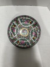 VTG Chinese Canton Famille Rose Medallion Pewter Encased Hand Painted Bowl Dish picture