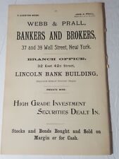 1895 print ad WEBB & PRALL BANKERS BROKERS Wall St Lincoln Bank Building NYC picture
