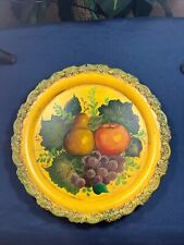 Vintage Hand Painted Round Tole Tray Fruit picture