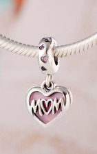 New Pandora Mom Heart Script Pink CZ Charm Bead w/pouch picture