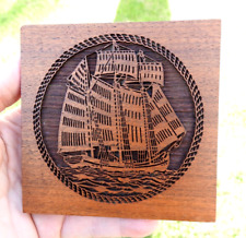 Lasercraft Laser Engraved Solid Walnut Wood Sailin Ship Nautical Box Lid Coaster picture