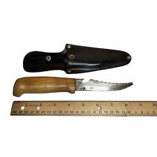 Serrated Zigzag Curved Blade Hook Split Tip Wood Handle Knife Unbranded 8 1/2” picture