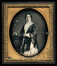 Beautiful 1850s 1/6 Daguerreotype of a Woman in Black Lace Shawl  Gothic Chair picture