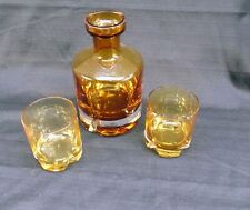Vintage Bombay Amber Glass Whiskey Decanter W/Two Glasses MCM Poland Heavy picture