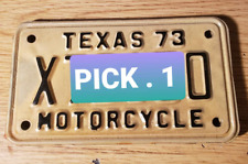 1973 TX TEXAS Motorcycle License Plate  - Black on White  NOS Harley Bike cycle picture