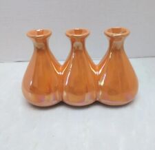 Vintage Retro Luster Orange Ceramic Triple Bud Vase picture