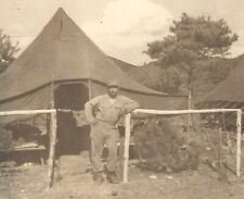 Old Vintage Korean War Photo Black African American US Army Soldier & Tent Korea picture
