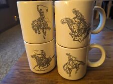 Vintage Set Of 4 - Cowboy Bucking Bronco Western Rodeo Coffee Mugs picture