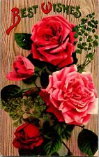Vtg Postcard 1910s Floral Greetings Unused Red Pink Roses Best Wishes UNP picture