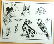 Vintage RARE 1987 Spaulding & Rogers Tattoo Flash Sheet #941 Panther Rose Birds picture