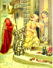 c1930s DUTCH Christmas Postcard St Nicolas Burgundy Robe St Nicolaas Brings Toys picture