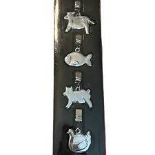TABLECLOTH WEIGHTS Cast Metal Set of 4 BBQ Pig Cow Chicken Fish NEW VINTAGE BOX picture