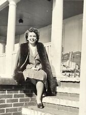 AYA Photograph Pretty Lady Beautiful Woman Posing On Porch Steps 1940-50's Smile picture