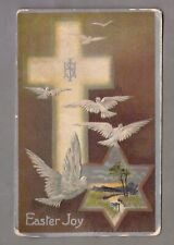 Early 1900s Easter Postcard, Cross, Doves Star, Embossed, Metallic Silver, Retro picture