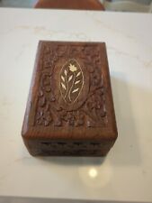 Vintage Hand Carved Teak Wooden Jewelry Box Made in India picture