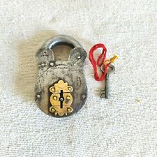 1930s Vintage Tricky Hidden Key Hole Iron Padlock Original Key Decorative PD51 picture