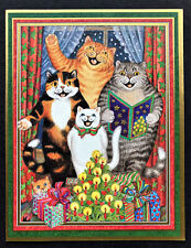 *ONE* Vtg Caspari Christmas Card Cats Singing Orange Calico Gisela Buomberger 1 picture