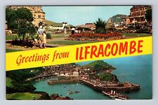 Ilfracombe-England, Banner Greetings, Aerial Town, Antique, Vintage Postcard picture