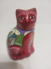 Vintage Talavera Mexican Folk Art Pottery Artisan Hand Painted Cat Figurine 3.5
