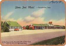 Metal Sign - Texas Postcard - Stone Fort Courts -- Nacogdoches, Texas. In the h picture