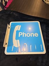 Vintage 18”x18” Heavy Metal Pay Phone Sign/Flanged-1980s Double Sided Blue picture