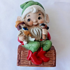 VINTAGE HOMCO Hand Painted Ceramic Santa's Elf with Toy & Hammer Figurine #5406 picture