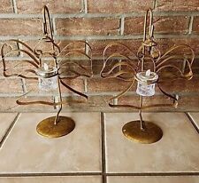 Pair Of Gold Metal Hanging Angels Holding Glass Tealight Candle Christmas Decor  picture