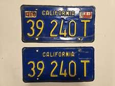1983 Blue Yellow California License Plate Pair 39 240T~ 2 Plate Set-Vintage picture