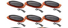 Sizzling Steak Plate Set of 6 with Wooden Base Cast Iron Fajita Skillet Server picture