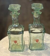 Old Fitzgerald Distillery Decanter Green Glass 1964 Original Stoppers Empty Used picture