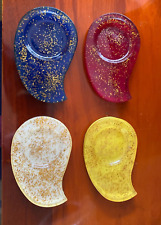 Vintage 60s TEARDROP Acrylic COASTER SET w COPPER FLAKES Red BLUE Yellow 4 pc picture