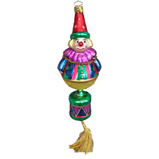 VTG Christborn Blown Glass Ornament Circus Clown Drum Tassel Large 7.5