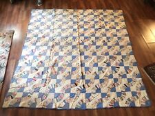 Vintage 1930s Antique Blue White Country Double Fan Quilt handmade 71x76 picture