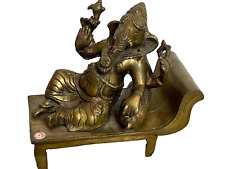 Vintage 60s Bronze Brass Ganesha Statue Hindu Elephant God Deity Prayer Figurine picture