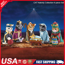 6X Christmas Nativity Set Resin Cat Royal Crafts Statue Home Tabletop Ornaments picture