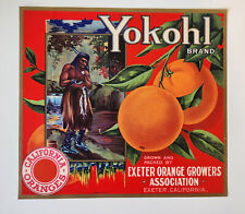 Vintage fruit crate label Yokohl Brand Oranges Exeter CA Native American picture