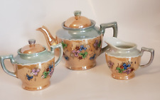 1940s Beautiful - Japanese Lusterware 3 PC Tea Set with Flowered Decal Design picture