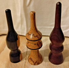 Lot Of 3 Vintage Handcrafted Wooden Spindles Olive Wood Teak Cherry Collectibles picture