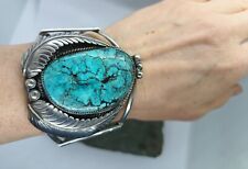 Huge Vintage Navajo Silver Turquoise Bracelet by MP picture