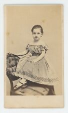 Antique CDV Circa 1870s Adorable Little Girl in Dress on Chair Masury Boston, MA picture