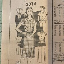 Vintage 40’s Mail Order Peplum Top Pattern 3074 Bust 34 picture