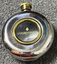Vintage Courvoisier Logo FLASK ~ Round 5oz ~ Stainless Steel & Brass Screw Top picture